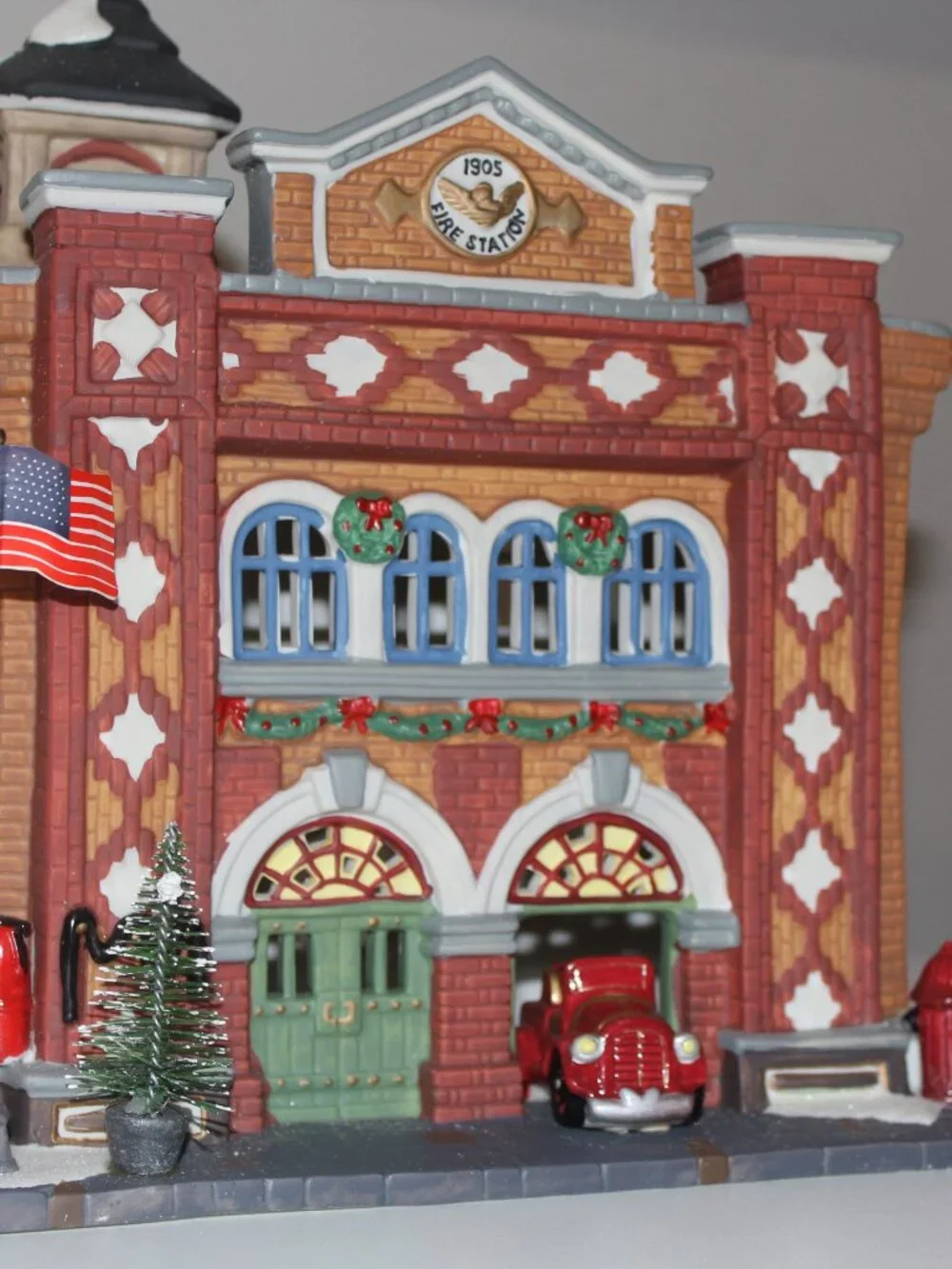 Vintage Heartland Valley Village Christmas Fire Station Lighted Porcelain House